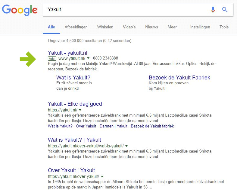 Wat is SEA? 1 Wat is SEA blog - Advertentie op google van Yakult