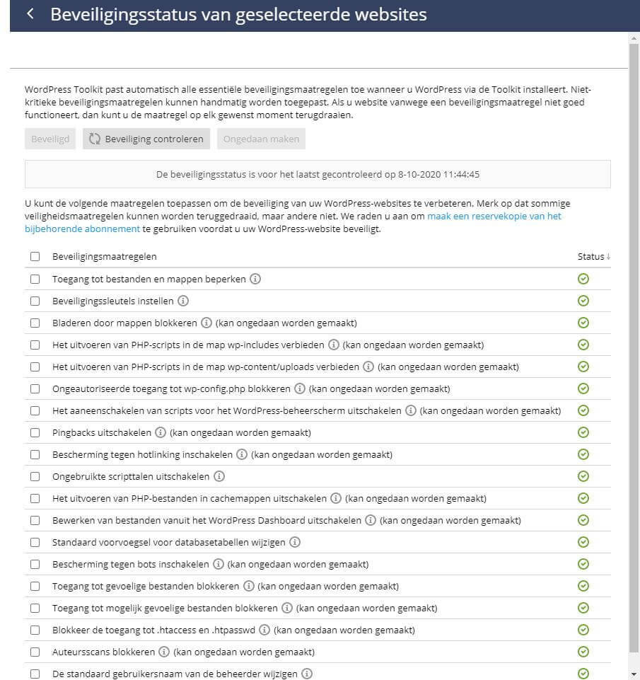 WordPress Toolkit: gebruiksgemak door automatische updates 3 Beveiligingsstatus