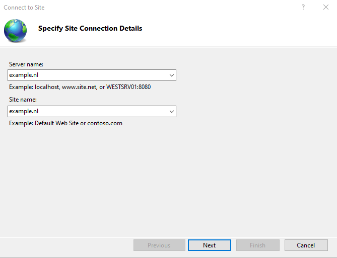 IIS Manager 3 connectie details