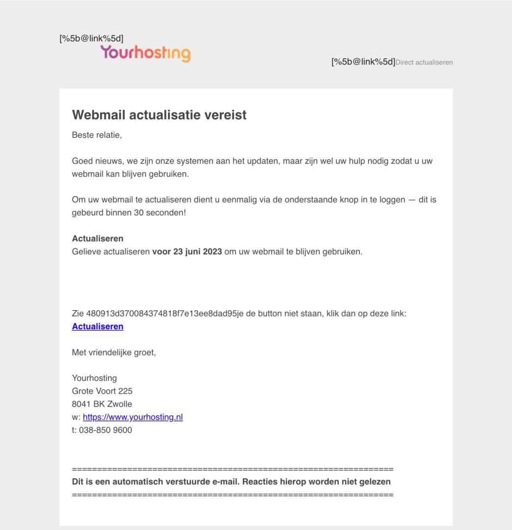 Belangrijk bericht over Phishing mails 1 Phishing voorbeeld