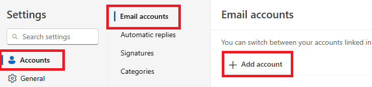 Ga naar Accounts > E-mail accounts > Add account