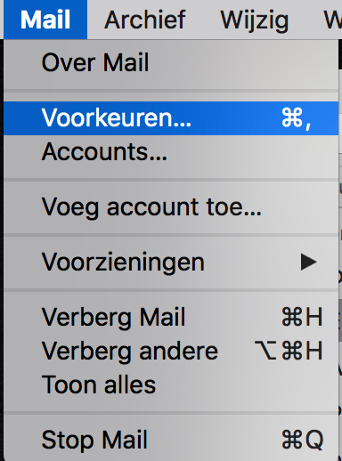 Apple Mail > Mail > Voorkeuren