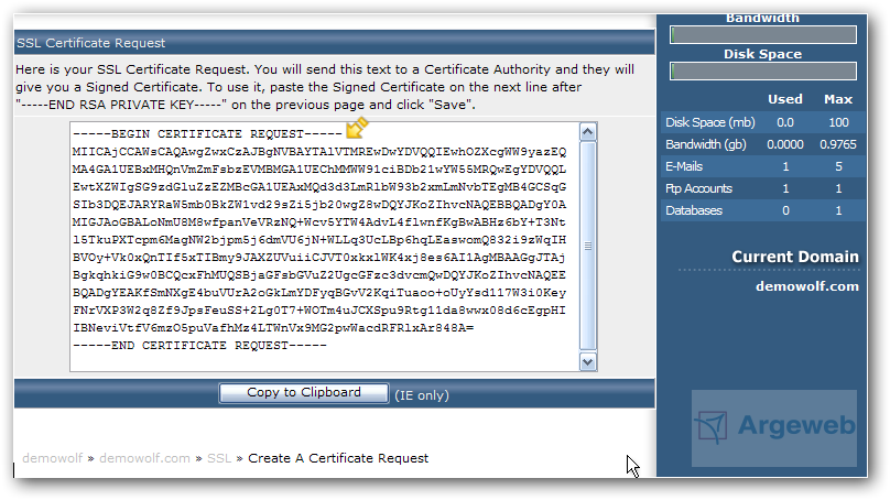 SSL certificate request code