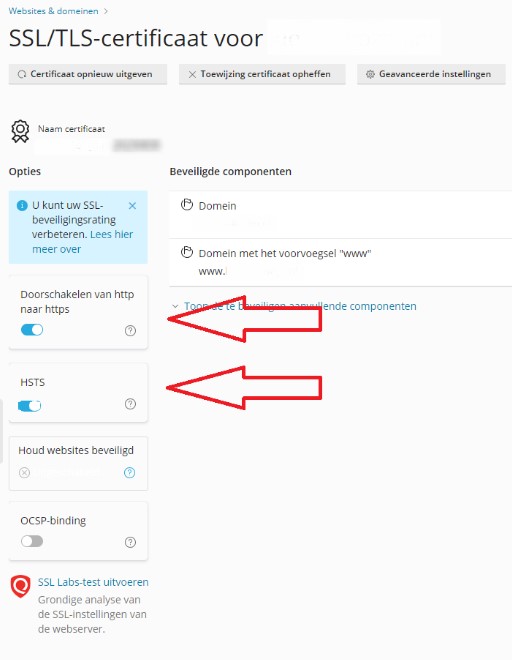 Vink aan dat je wilt doorschakelen naar https