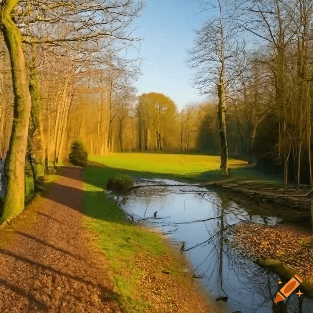 Afbeeldingen en foto’s maken met een AI image generator 4 craiyon 094913 Een schilderachtig landschap bij zonsondergang met een kalme rivier die door een weel 1