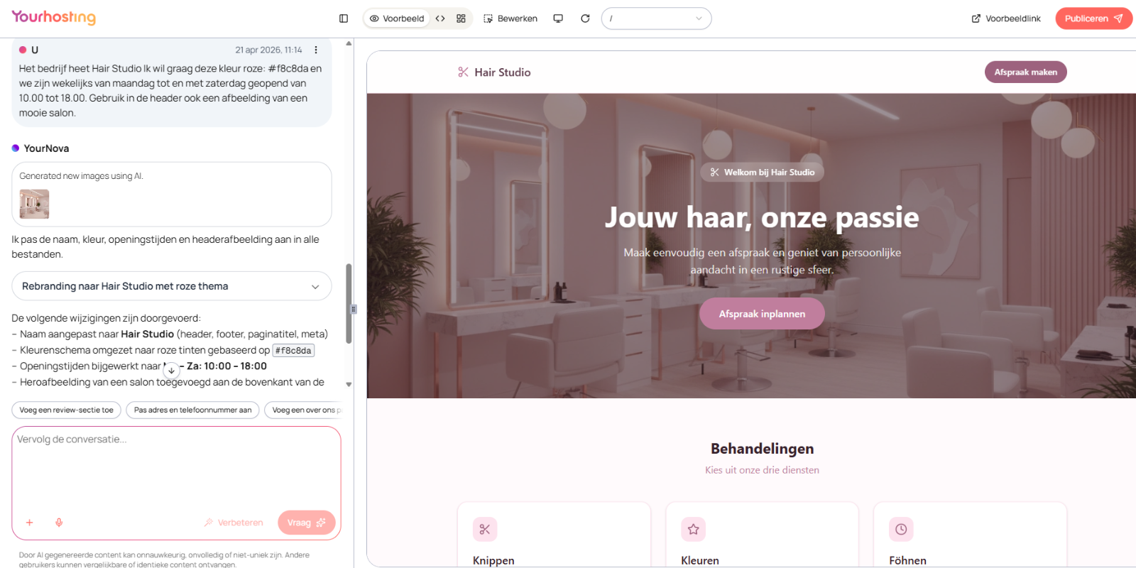 YourNova: met AI snel en zonder stress online met je eigen website of app 3 yournova-aanpassingen